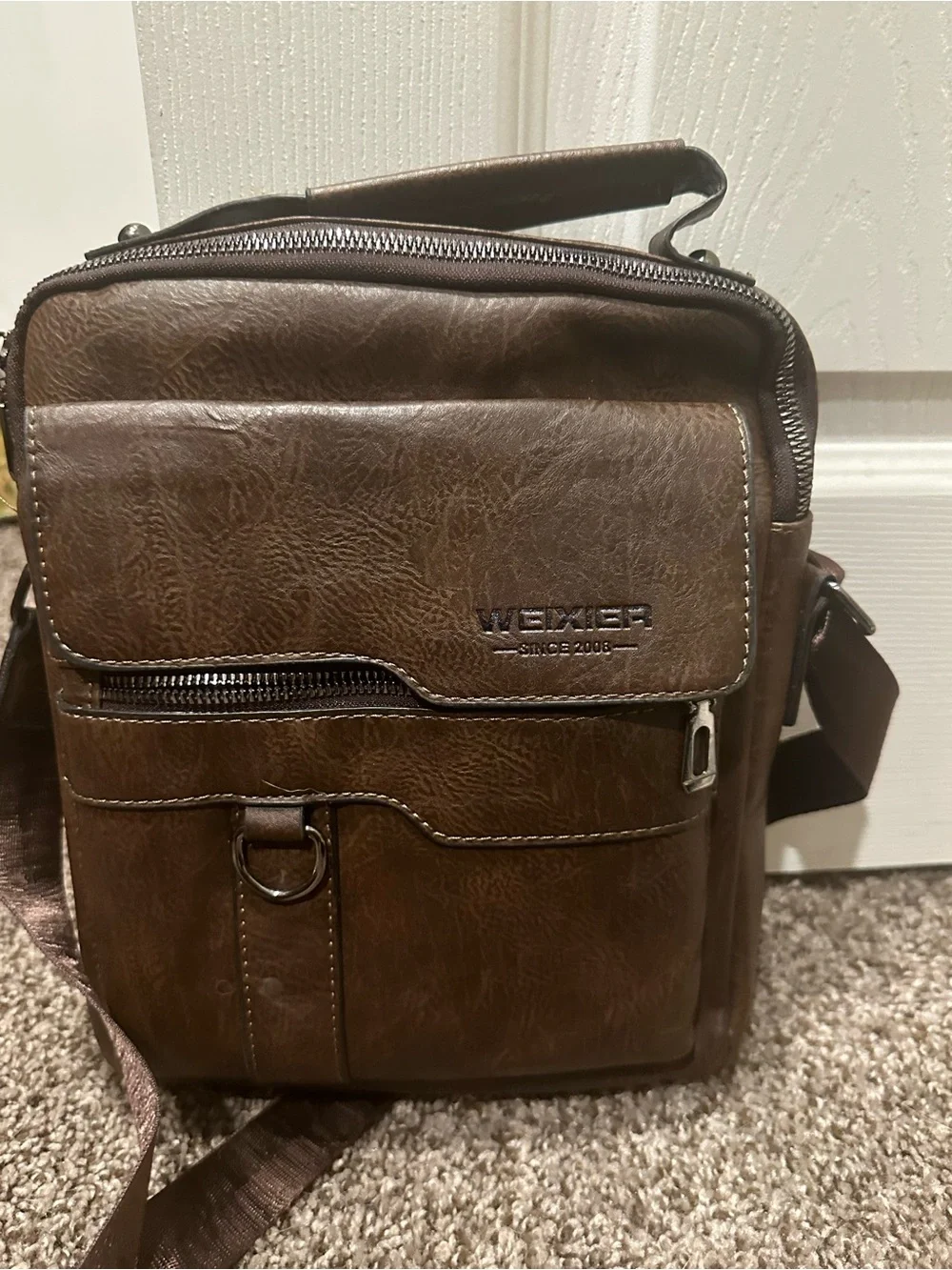 Wexier Brown Leather Crossbody Shoulder Bag for Men